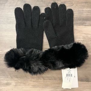 Black Faux Fur Trim Gloves